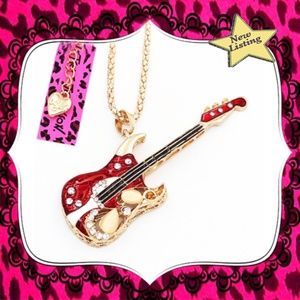 Betsey Johnson Red and Gold Guitar Necklace